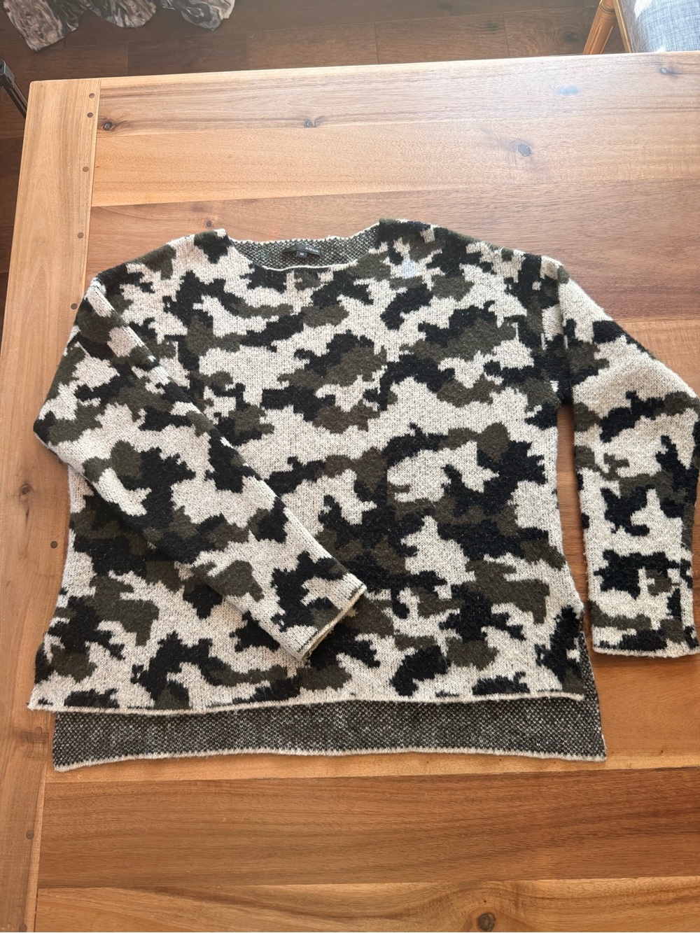 Cozy Camo Crewneck Sweater - Olive & Cream